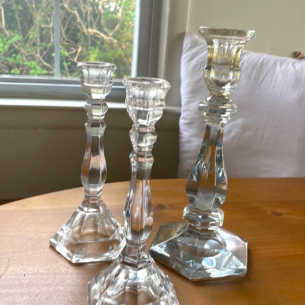 Heavy Vintage Crystal Candle Sticks (Set of 3)